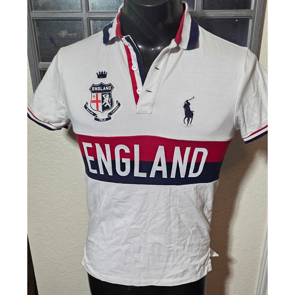 Polo Ralph Lauren England Big Pony Custom Slim Fit Polo Shirt White Small